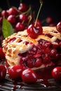 vertical image closeup of a piece of delicious homemade sweet cherry pie