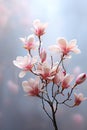 vertical image closeup of pink magnolia tree flowers, dreamy floral background