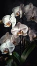 vertical image closeup white orchid flowers on dark background Royalty Free Stock Photo