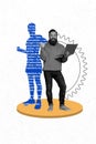 Vertical image collage young happy smiling man programmer scrip code silhouette person laptop cogwheel cyber computer