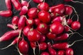 Vertical image.Different types of raw radishes on the white background.Empty space