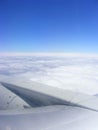 Vertical image of earth and plane wing view from an illuminator with copy space Royalty Free Stock Photo