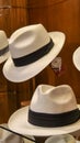 Vertical image of Hats on display Panama hat shop, montecristi hats Royalty Free Stock Photo