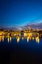 Vertical image of illuminated Frankfurt skyline at night Royalty Free Stock Photo