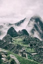 Vertical image of Machu Picchu lost city, Peru. Royalty Free Stock Photo