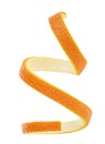 Vertical image of orange peel in spiral form on white background. Isolated image. Skin of orange fruit Royalty Free Stock Photo