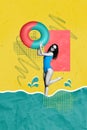 Vertical image photo collage sexy attractive woman beach vacation resort water circle pool seaside swimming drawing Royalty Free Stock Photo