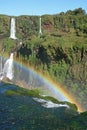 Vertical Image of Powerful Iguazu Falls at Brazilian Side with a Huge Rainbow, Foz do Iguacu, Brazil Royalty Free Stock Photo