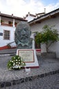 Vertical image of the statue of the writer Juan Ruiz de Alarcon in Taxco