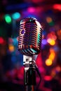 vertical image stylish old retro microphone on multicolored bright bokeh background Royalty Free Stock Photo