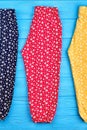 Vertical image of summer colorful trousers.