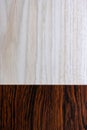 vertical image of the texture of varnished wood of two colors white and brown