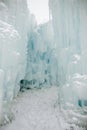 Vertical image of thick layers of icicle wall on a freezing winter day Royalty Free Stock Photo