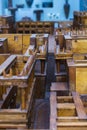 Vertical image of wooden model of the Palace of Knossos in the Heraklion Archaeological Museum