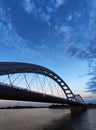 Serbia, Novi sad, 04 July 2021:Vertical image of Zezelj bridge on Danube river in Novi Sad, Serbia. Royalty Free Stock Photo