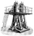 Vertical industrial steam twin engine.