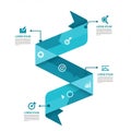 A vertical infographic design features a blue ribbon zigzagging downwards, divided Royalty Free Stock Photo