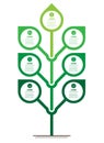 Vertical infographics or timeline with 7 options. Abstract tree with leafs. Sustainable development and growth of the eco business