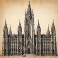 Vertical Inkwork Design of Gothic Spires Royalty Free Stock Photo