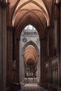 Vertical of an inside view of Saint Stephen's early gothic cathedral with arches and icons