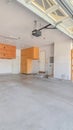 Vertical Interior of an empty, modern double garage