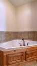 Vertical Interior of a modern bathroom with corner bath