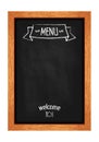 Vertical isolated menu chalkboard for cafes and restaurants. Realistic wooden frame. Vector Royalty Free Stock Photo