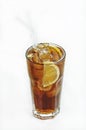 Vertical isolated shot of an iced coke with lemon in a glass - perfect for menu usage Royalty Free Stock Photo