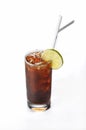 Vertical shot of iced coke with lemon - perfect for menu usage