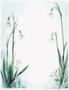 A vertical A4 journal page, designed for daily reflections, with a subtle artistic border with snowdrops Royalty Free Stock Photo