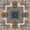 Vertical kaleidoscope pattern of cathedral walls, doors, and icons