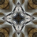 Vertical kaleidoscope pattern of a ceiling of a cathedral