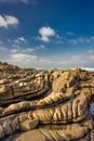 Vertical landscape of interesting rock formations and rock patterns on the coast.
