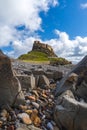 Vertical landscape of Lindisfarne Castle on Holy Island in Northumberland