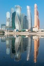 Vertical landscape Moscow City skyscrapers Royalty Free Stock Photo