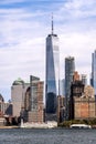 A vertical landscape of The One World Trade Center in Lower Manhattan and the Financial District of New York City Royalty Free Stock Photo