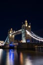 Vertical landscape of the Tower Bridge over the river Thames illuminated at night Royalty Free Stock Photo