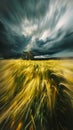 vertical landscape Wind-Swept Wheat Field Under Dramatic Sky Royalty Free Stock Photo