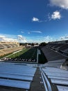 Vertical of a large sports stadium, with empty seats