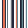Vertical lines in alternating colors including blue orange black and white create a modern abstract pattern on a white background Royalty Free Stock Photo