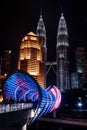 Vertical of Lintasan Saloma bridge near Kuala Lumpur Petronas Twin Tower at night, Malaysia Royalty Free Stock Photo