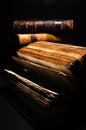 Vertical long shot of an leaned old book