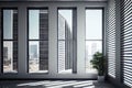 vertical louver windows in modern office building, with view of the city skyline