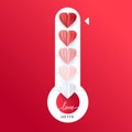 Vertical Love thermometer Valentines Day card element vector illustration with lettering. Paper cut heart balloons Royalty Free Stock Photo