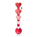 Vertical Love thermometer Valentines Day card element vector illustration with lettering. Paper cut heart balloons