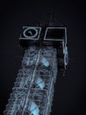 Vertical low-angle of the Neon tower in the central Oslo with the dark background