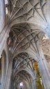 Vertical low angle shot of an ancient architecture ceiling of Cathedral of Segovia in Spain Royalty Free Stock Photo