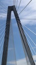 Vertical low angle shot of the Arthur Ravenel Jr. Bridge in Charleston on a cloudy day background Royalty Free Stock Photo