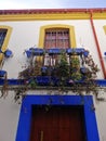 Vertical low angle shot of a beautiful balcony of a building in Cordoba, Spain