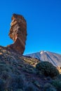 Vertical low angle shot of a beautiful rock on a hill captured in Tenerife, Teide Volcano in Spain